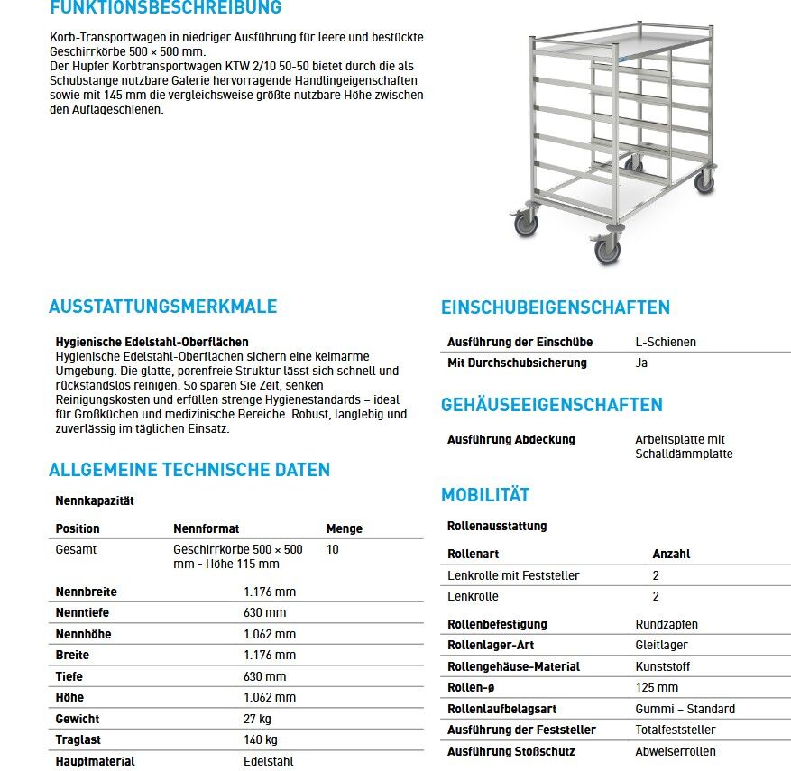 Korb-Transportwagen für 2x5 Geschirrkörbe 500x500mm 
