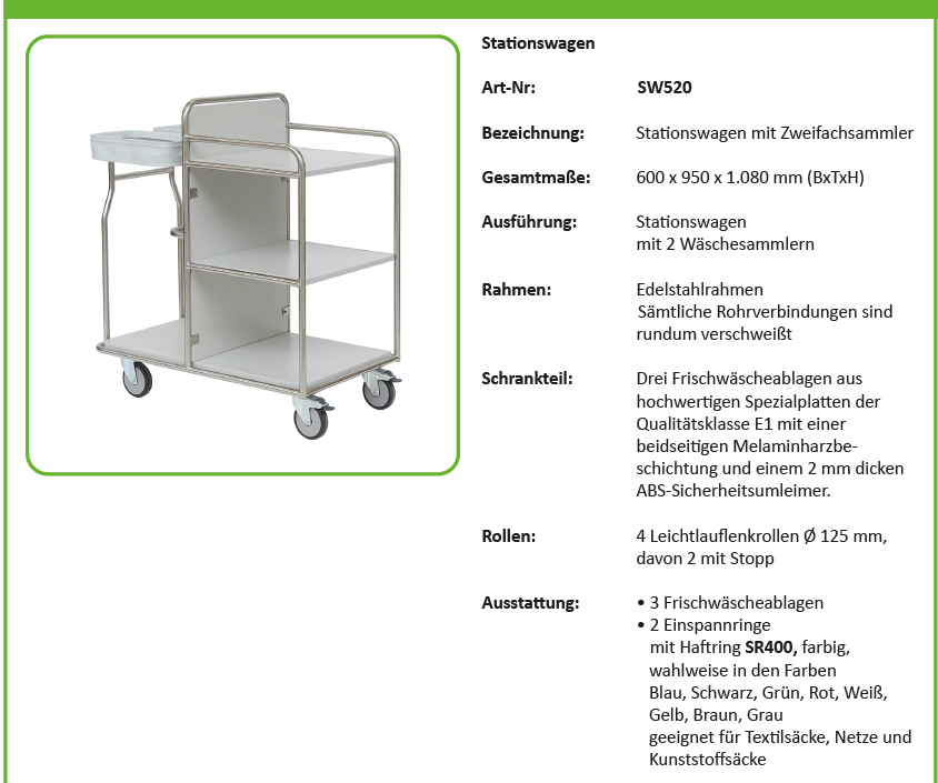 Stations-/Frischwäschewagen mit 2 Wäschesammlern