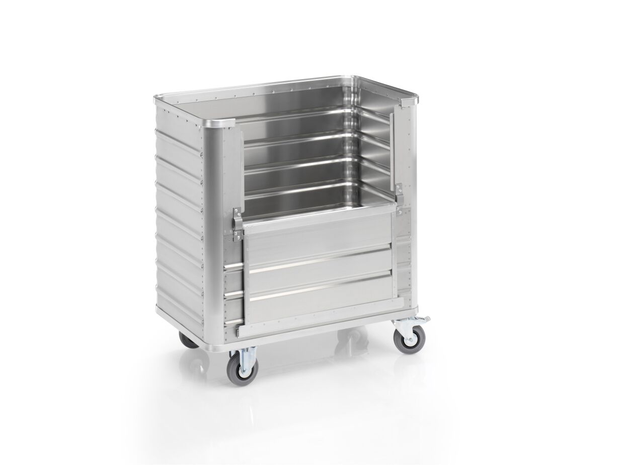 Aluminium-Transportwagen Inhalt 360 Liter mit abklappbarer Längswand