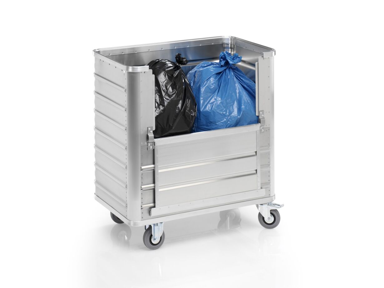 Aluminium-Transportwagen Inhalt 360 Liter mit abklappbarer Längswand