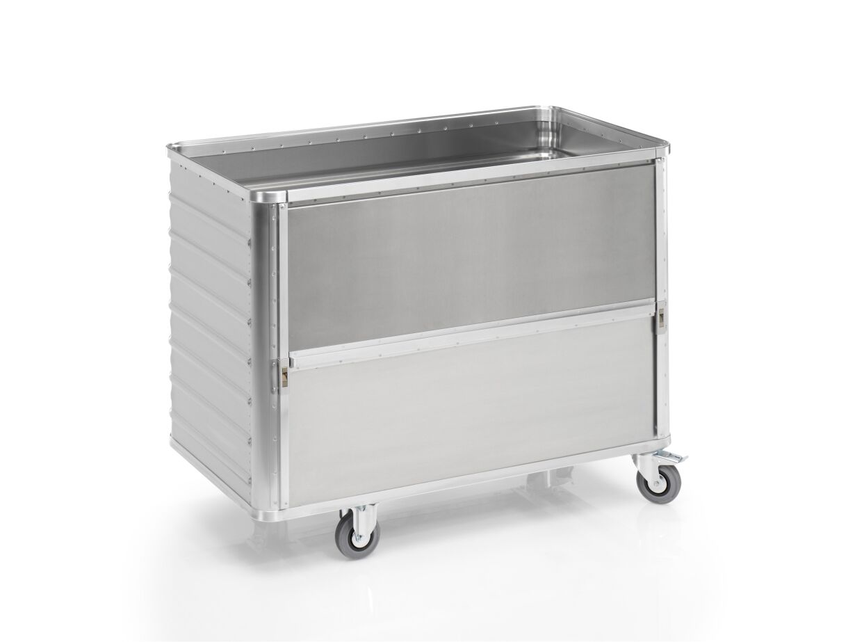 Aluminium-Transportwagen Inhalt 650 Liter mit absenkbarer Seitenwand