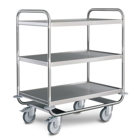 Edelstahl-Servierwagen mit 3 Borde 1000x600 mm. Edelstahl-Servierwagen mit 3 Borde 1000x600 mm.