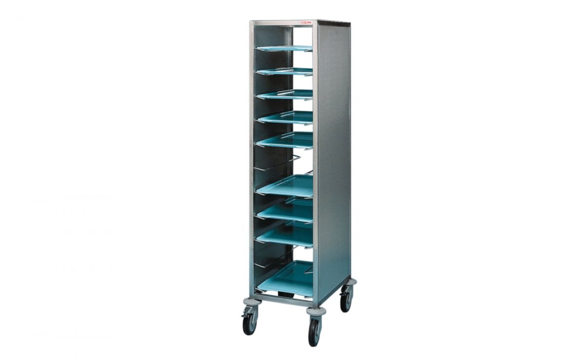 Edelstahl-Tablettwagen für 11 Tabletts, ohne Türen